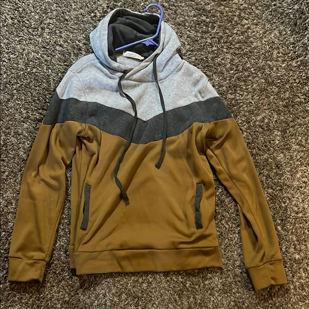 Men's Casual Brown and Gray Hoodie Sweater